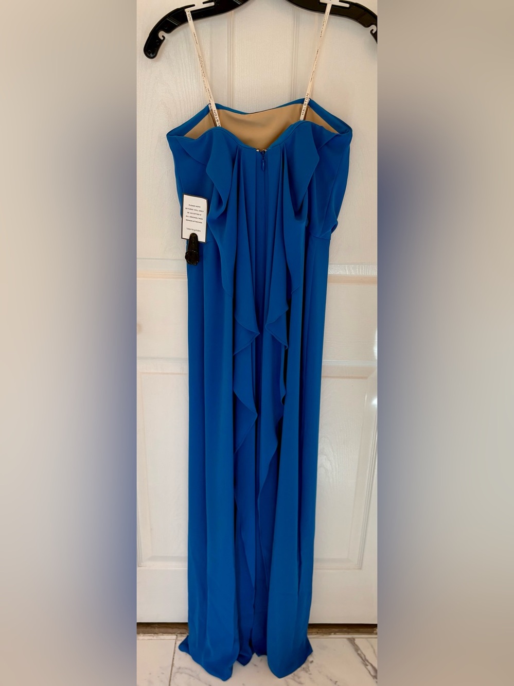 NWT Halston Heritage Pleated Strapless Gown w High Slit & Cascading Flowy Back
